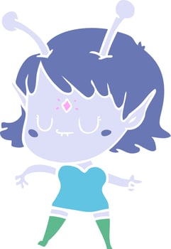 flat color style cartoon alien girl vector