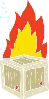 flat color illustration of a cartoon burning crate vector