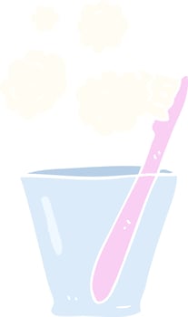 flat color illustration of a cartoon toothbrush in glass vector