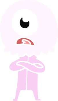 flat color style cartoon cyclops alien spaceman vector