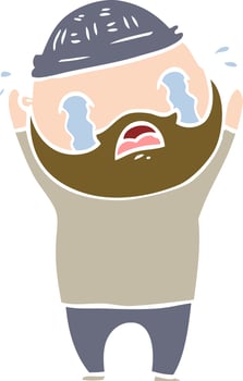 flat color style cartoon bearded man crying vector