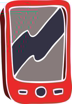 cartoon doodle of a red mobile phone vector