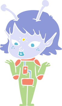 pretty flat color style cartoon alien girl vector