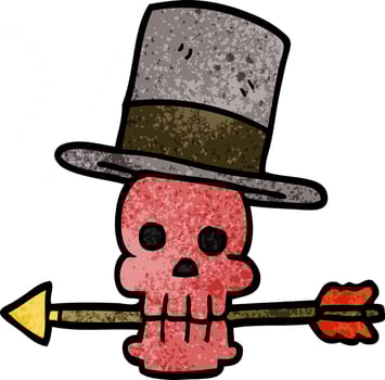 cartoon doodle skull and arrow vector