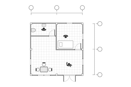 Top view, black and white outline drawing, home plan simple flat with line grid, vector illustration