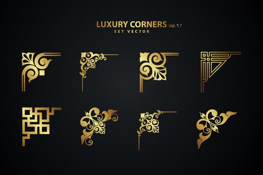 Vintage art deco luxury corner set. Vector golden geometric template for borders and frames