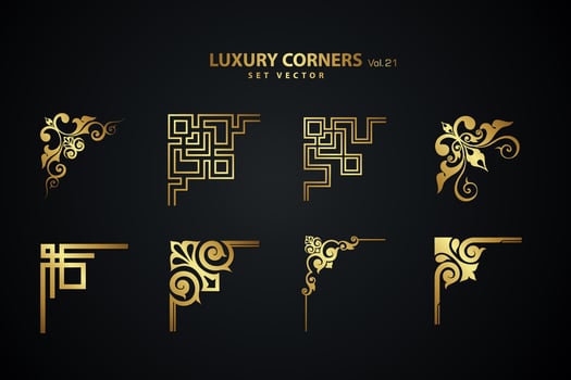 Vintage art deco luxury corner set. Vector golden geometric template for borders and frames