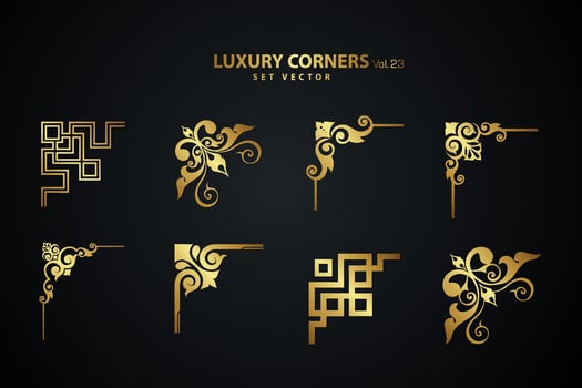 Vintage art deco luxury corner set. Vector golden geometric template for borders and frames