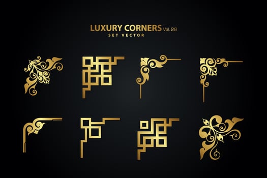 Vintage art deco luxury corner set. Vector golden geometric template for borders and frames