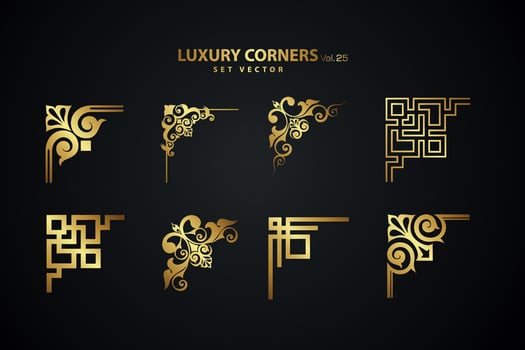 Vintage art deco luxury corner set. Vector golden geometric template for borders and frames