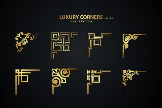 Vintage art deco luxury corner set. Vector golden geometric template for borders and frames