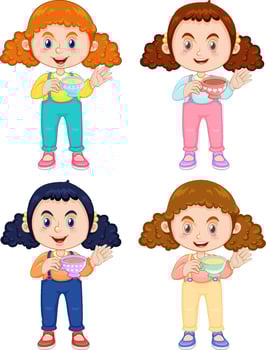 Set of girl holding a tea cup vector