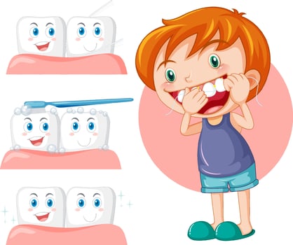 Cute boy cartoon character flossing teeth vector