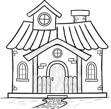 Fairytale old house coloring page illustration isolated vector
