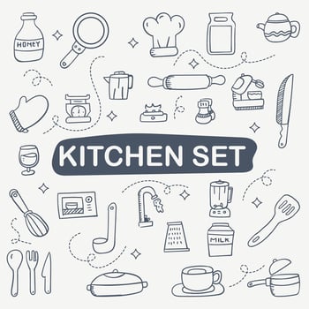 Kitchen set line art design vector