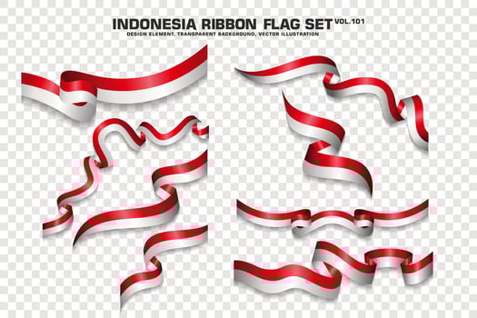 Indonesia Ribbon Flags Set, Element design, 3D style. vector Illustration