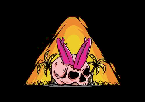 Surfing board stuck in human skull illustration vector