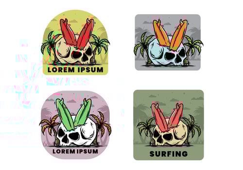 Surfing board stuck in human skull illustration vector