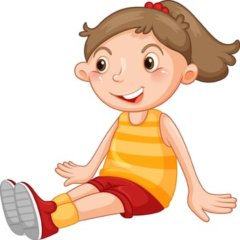 Little girl sitting on white background vector