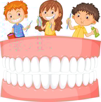 Group of children cleaning teeth vector