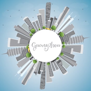 Guangzhou Skyline with Gray Buildings and Copy Space. vector