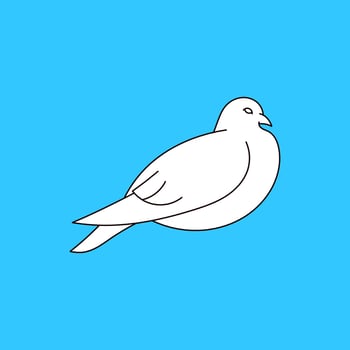 white dove line art illustration on blue background. Beautiful pigeons faith and love symbol. vector