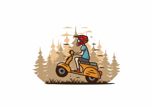 Standing scooter in the forest illustration vector