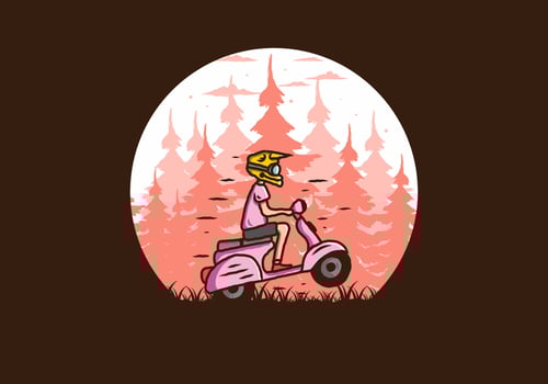 Standing scooter in the forest illustration vector