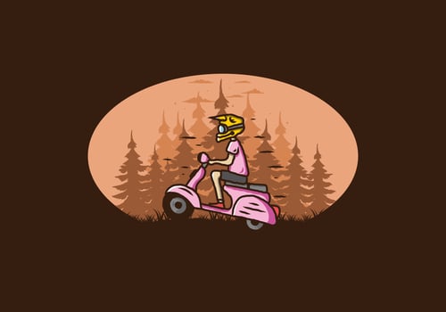 Standing scooter in the forest illustration vector