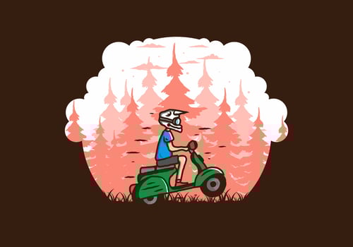 Standing scooter in the forest illustration vector