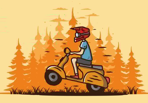 Standing scooter in the forest illustration vector