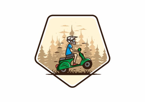 Standing scooter in the forest illustration vector