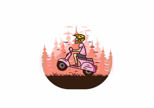 Standing scooter in the forest illustration vector