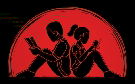 Children Boy and Girl Reading Books vector