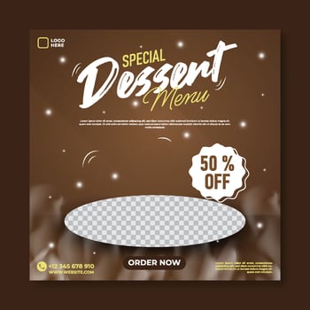 Dessert social media post template with blank space for product sale in dark background vector