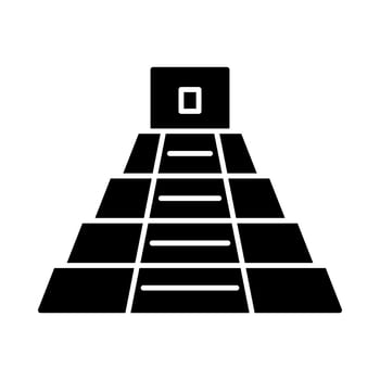 Mexican pyramid glyph icon. Teotihuacan. Mayan pyramid. Stairs up. Silhouette symbol. Negative space. Vector isolated illustration