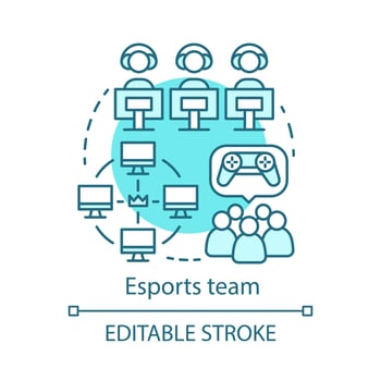 Esports team concept icon. Command competition for prize. Gamers teamwork. Video game addiction. Cyber championship idea thin line illustration. Vector isolated outline drawing. Editable stroke