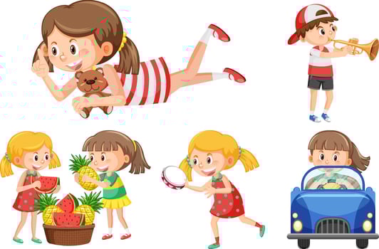 Set of children doing different activities vector