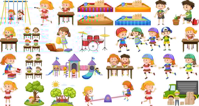 Set of children doing different activities vector