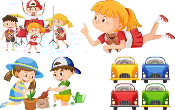 Set of children doing different activities vector