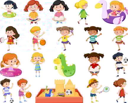 Set of children doing different activities vector