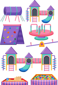 Set of children playground equipment on white background vector