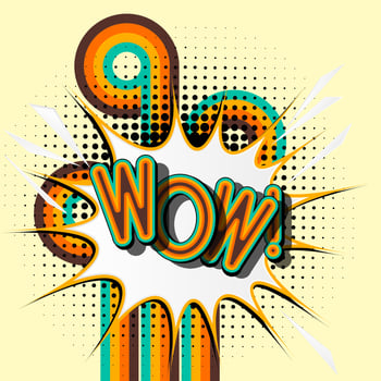 WOW, retro lettering with shadows, halftone pattern on retro poster  background. Vintage pop art style. vector