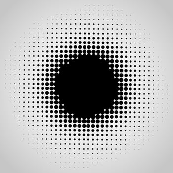 Halftone abstract vector black dots design element isolated on a white background.