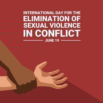 Vector illustration, Man's hand holding woman's hand for rape and sexual harassment. as a banner or poster, International Day for the Elimination of Sexual Violence in Conflict.