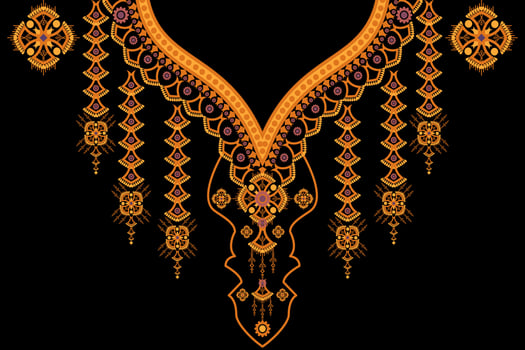 The geometric design is used in the embroidery of the collar. vector