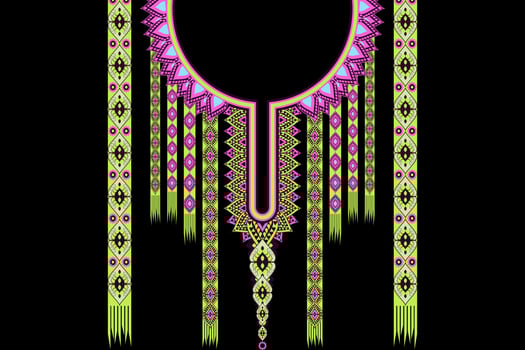 The geometric design is used in the embroidery of the collar. vector