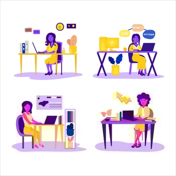 Set of businesswoman working at the office vector