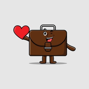 Cute cartoon suitcase holding big red heart vector