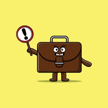 Cute cartoon suitcase with exclamation sign board vector